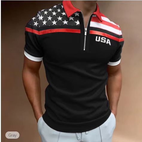 Men's Performance Polo Shirt with American Flag Application Lune London