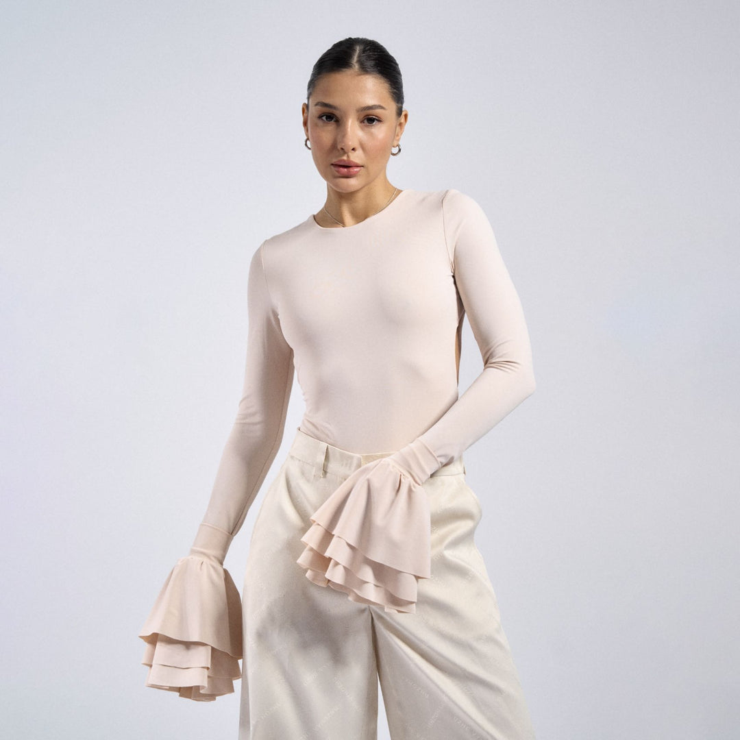 Long sleeve top for women with an open back and voluminous sleeves Lune London