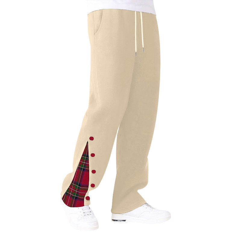Men's comfortable casual pants with side button details and combined plaid pattern Lune London