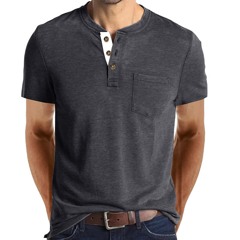 Lune London Short Sleeve Henley Shirt for Men with Pocket Detail
