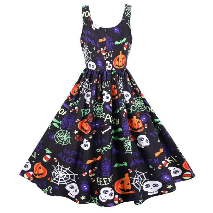 Robe évasée pour femme avec motifs d'Halloween et silhouette élégante en A