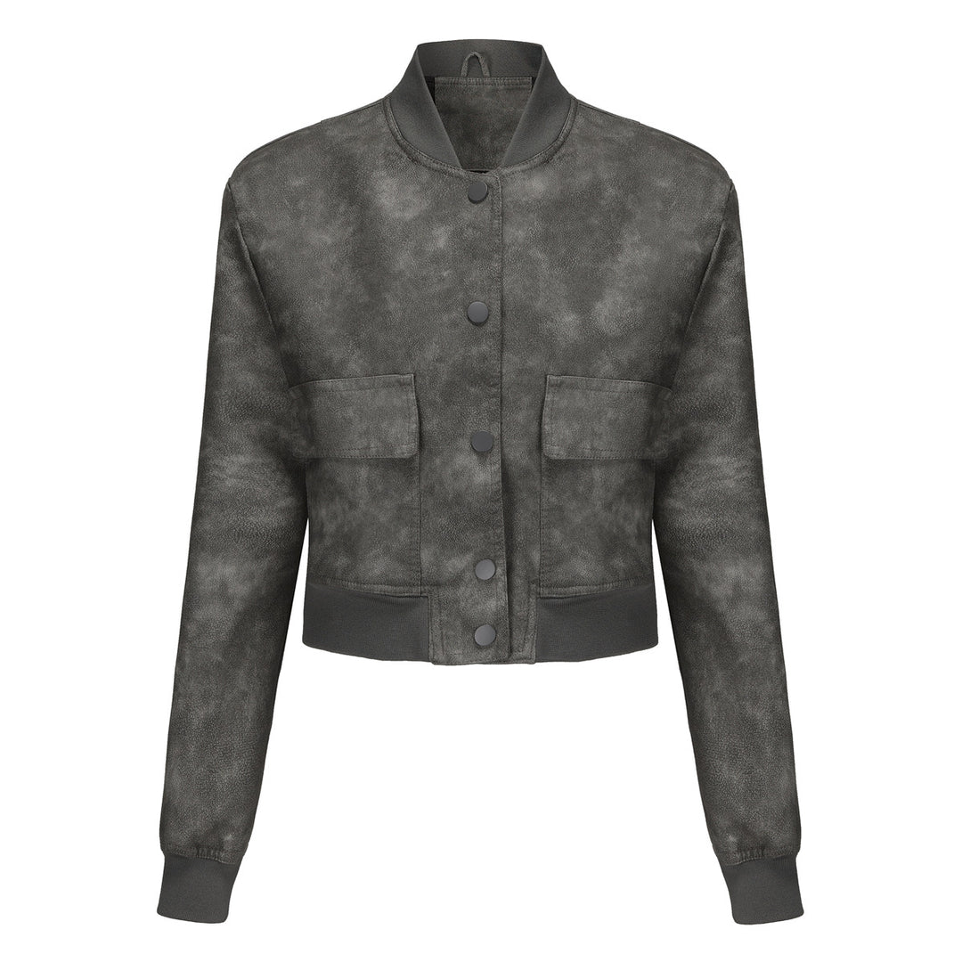 Faux leather bomber jacket for women with practical pockets and elastic cuffs Lune London