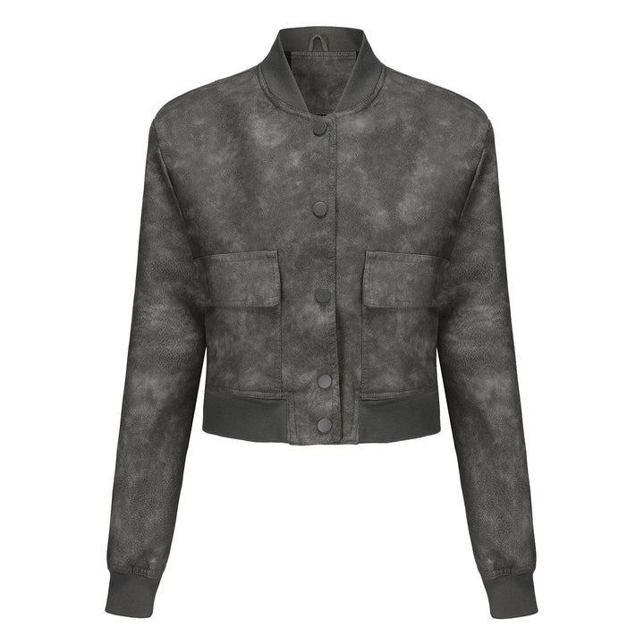 Faux leather bomber jacket for women with practical pockets and elastic cuffs Lune London