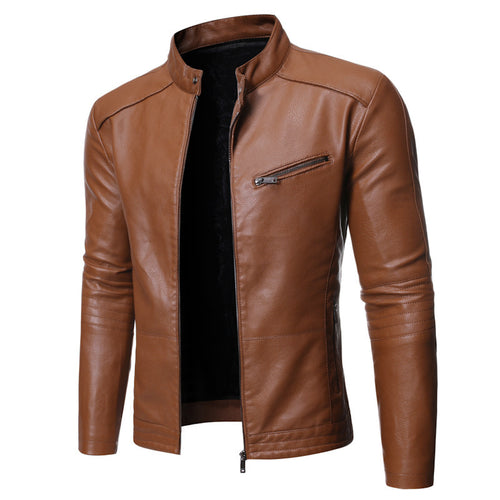 Men's leather motorcycle jacket with asymmetrical zipper and quilted sleeves Lune London