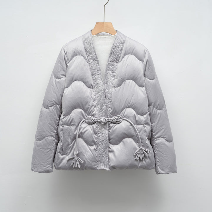 Ladies oversized quilted jacket with drawstring waist and elegant structure Lune London