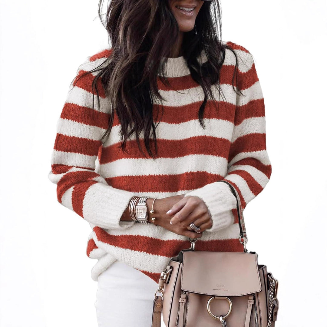 Casual knitted sweater for women with wide horizontal stripes Lune London