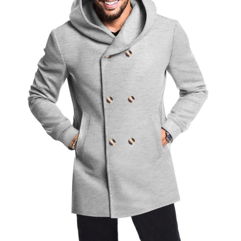 Elegant double-breasted coat for men with hood Lune London
