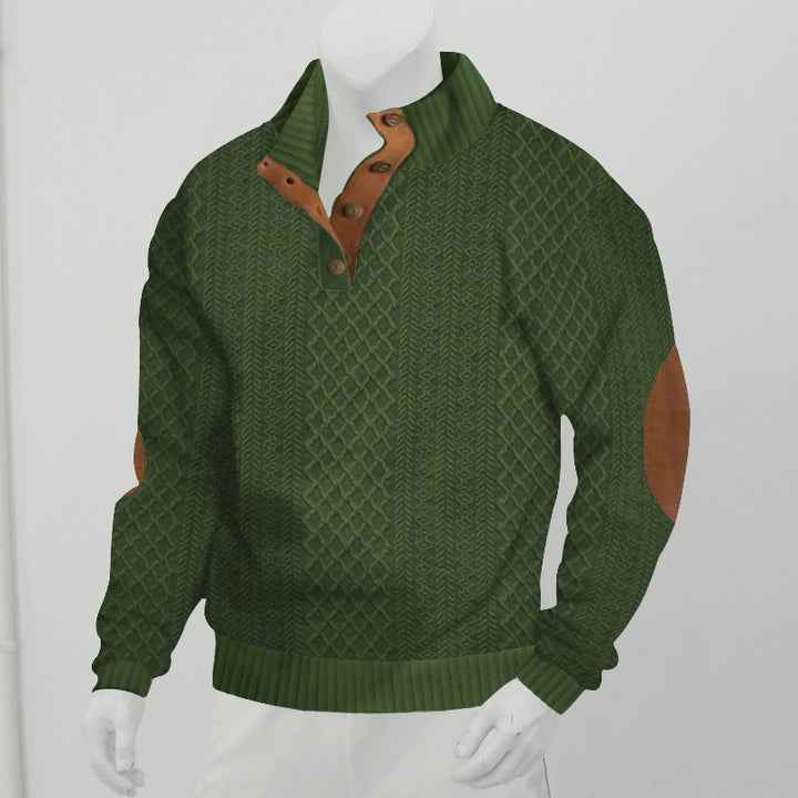 Sweatshirt for men with structured knitted pattern and leather details Lune London