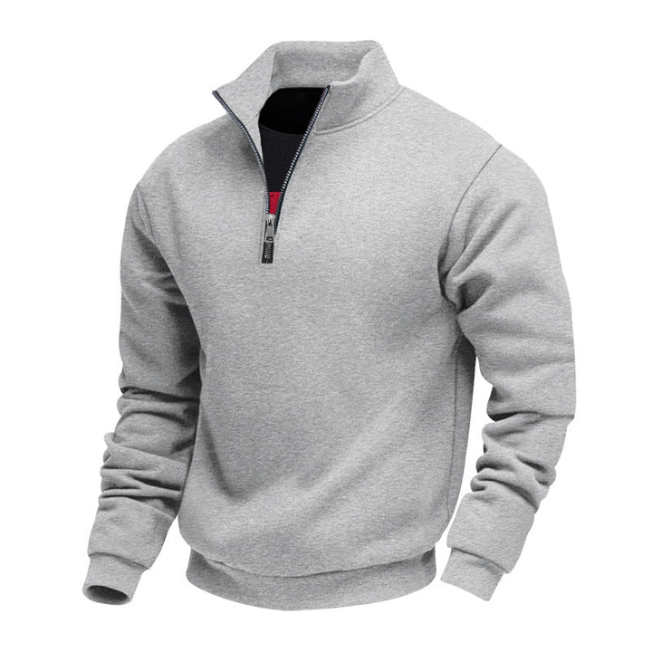 Men's Lightweight Fleece Pullover with Stand-Up Collar and Half-Length Zipper Lune London