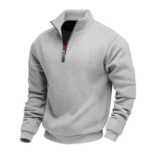 Men's Lightweight Fleece Pullover with Stand-Up Collar and Half-Length Zipper Lune London
