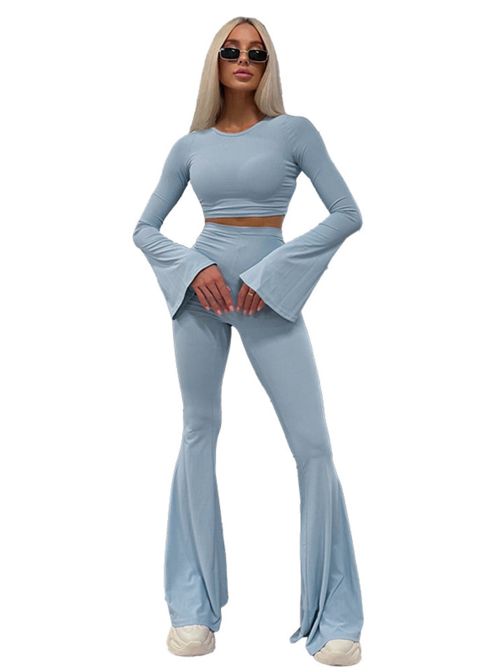Lune London cropped top with flared sleeves and high-waisted pants