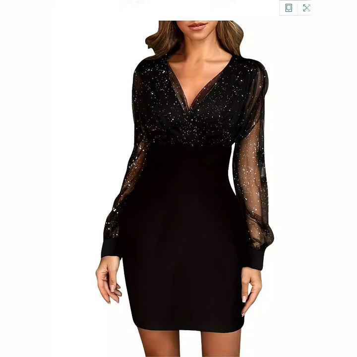 Robe de cocktail scintillante pour femmes avec des manches transparentes Lune London