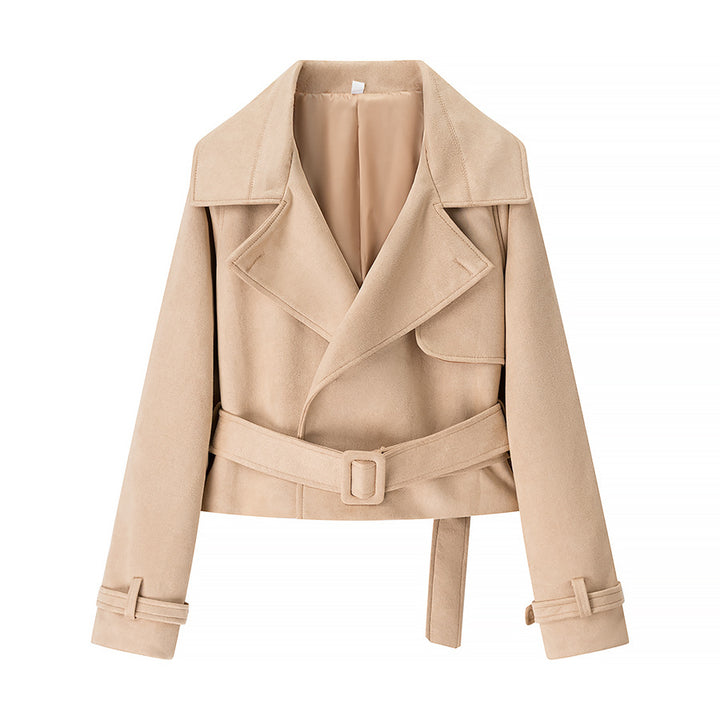 Elegant ladies faux leather jacket with belt Lune London