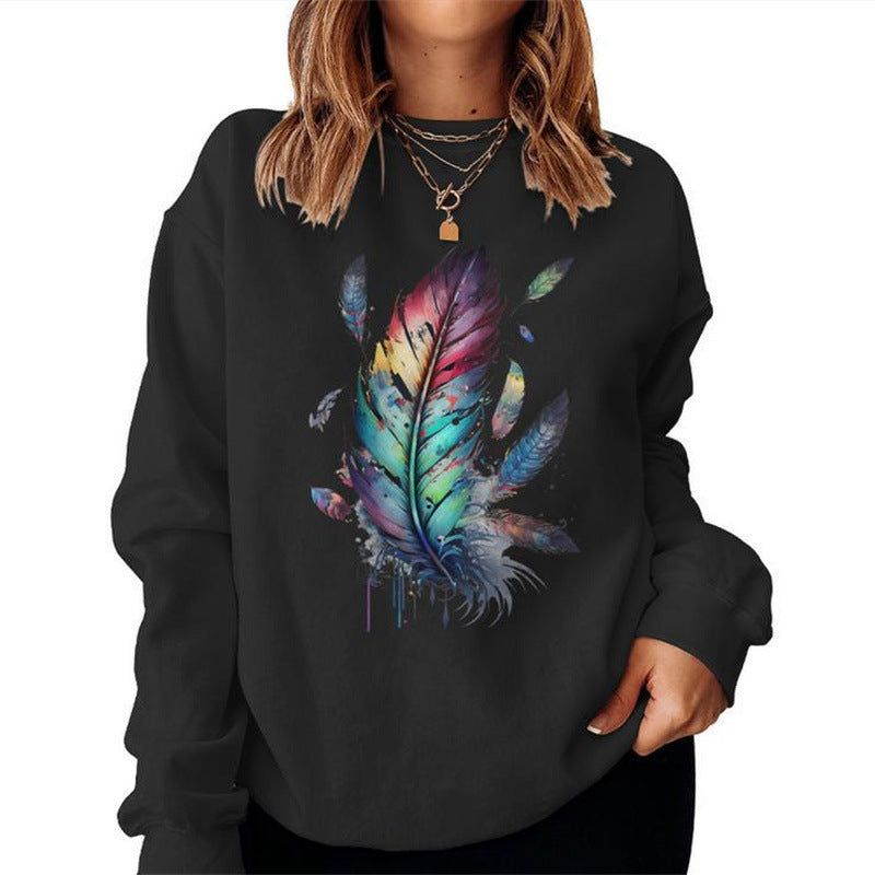 Sweatshirt pour femmes avec un design de plumes colorées et une coupe décontractée Chic & Stil
