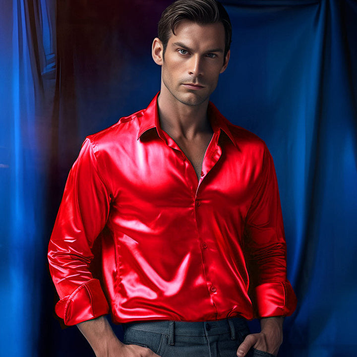 Men's Shirt Made Of Shiny Satin with Modern Collar Lune London