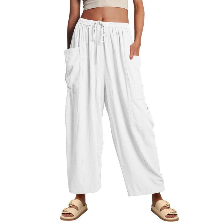 Summer wide and comfortable pants for women with elastic waistband and practical pockets Lune London