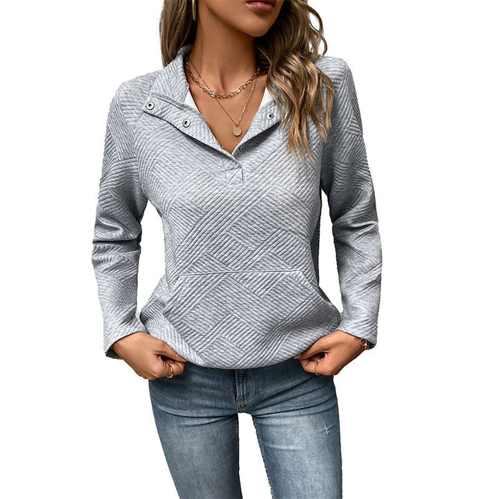 Lune London women's fashion sweater with high collar and geometric pattern