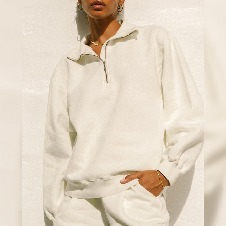 Pull-over zippé décontracté pour femmes avec col montant et coupe large Lune London