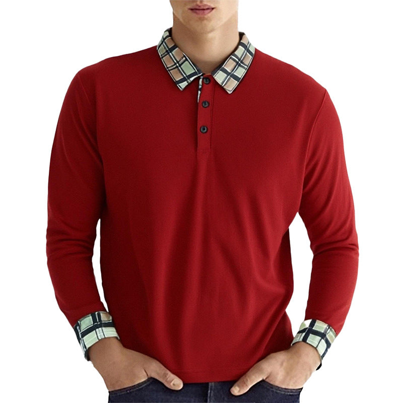 Men's long sleeve polo shirt with checkered collar and stretchy fabric Lune London