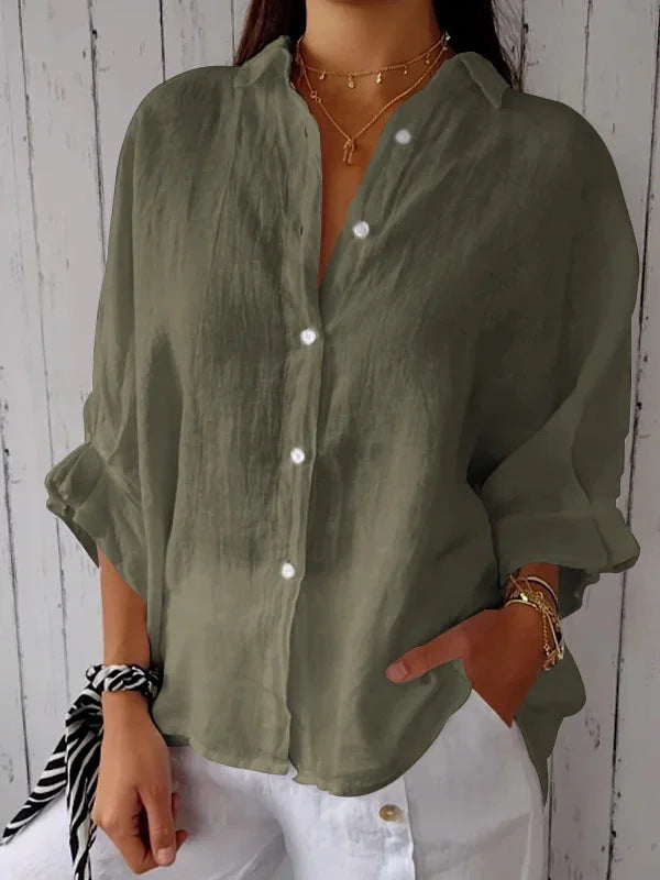 Women Light and Airy Blouse in Pure Linen with Button Placket and Wide Sleeves Lune London