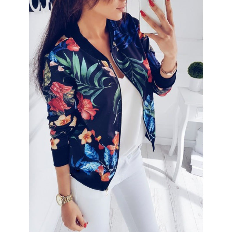 Women's bomber jacket with floral design and elastic cuffs Lune London