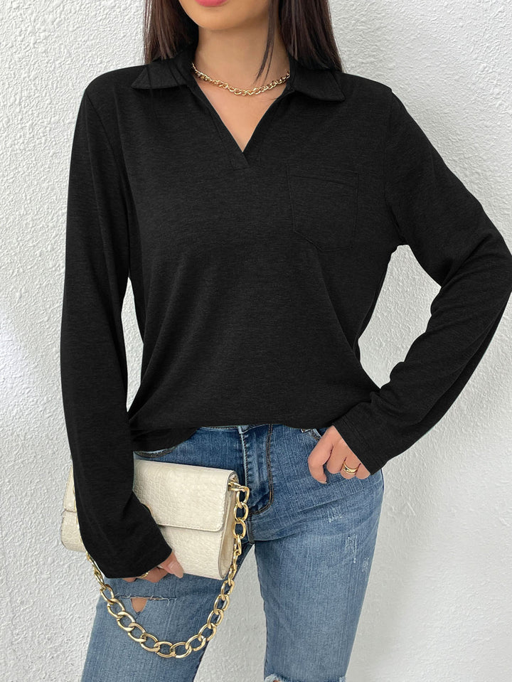 Long-sleeve blouse for women with modern collar and chest pocket Lune London