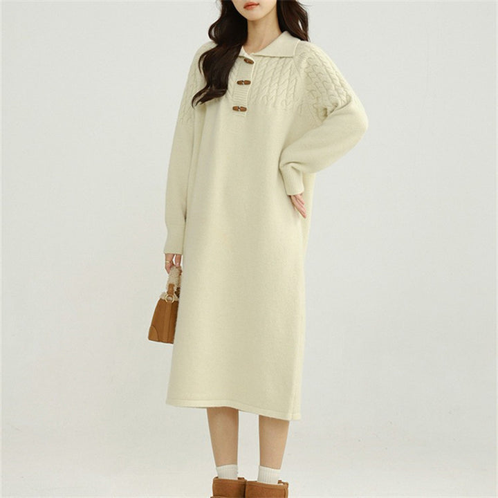 Knit dress for women with collar and button details Lune London