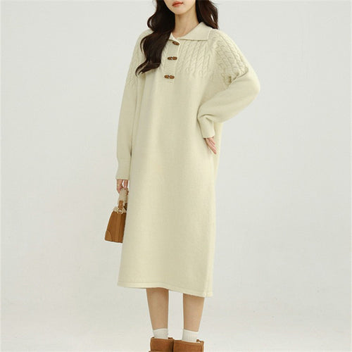 Knit dress for women with collar and button details Lune London