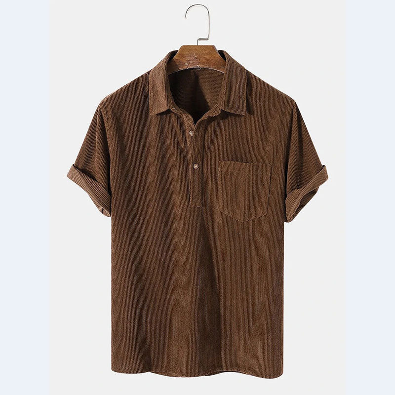 Men's short-sleeve striped fabric polo with button placket and chest pocket Chic und Stil