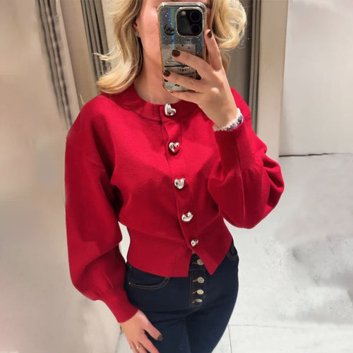 Sweater for women with heart-shaped buttons and puff sleeves Lune London