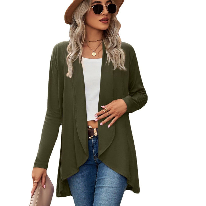Women casual long cardigan in soft fabric with asymmetrical hem Lune London