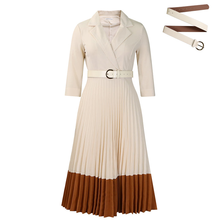 Elegant pleated dress for women with fitted blazer top and belt Lune London