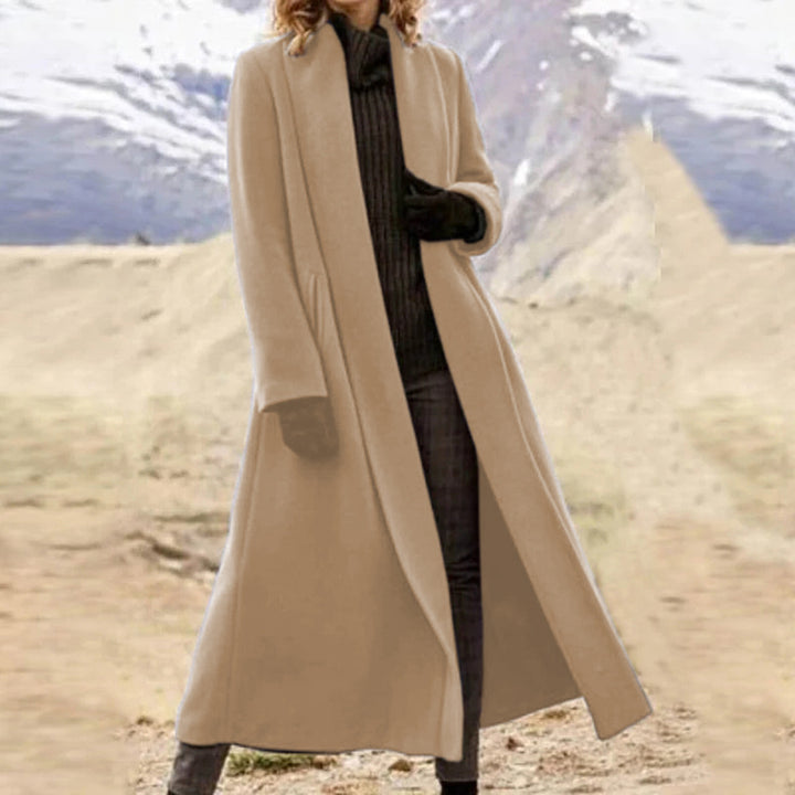 Long wool coat for women with a minimalist design and high collar Lune London