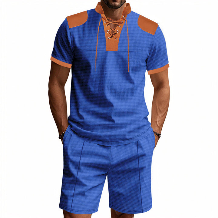 Men's polo shirt with a unique lacing design and matching shorts Lune London