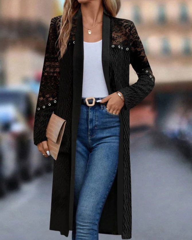 Veste longue pour femmes avec design de dentelle créatif Chic & Stil