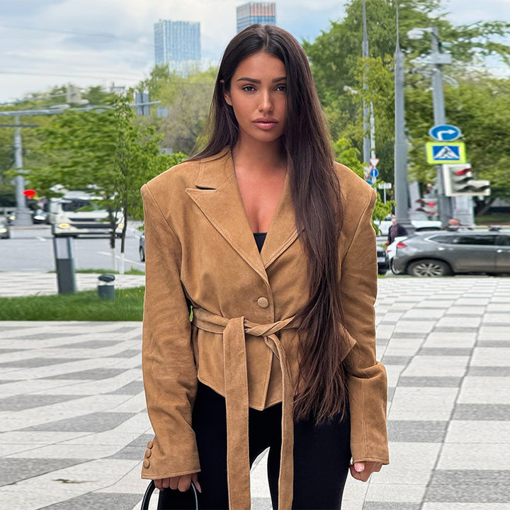 Ladies Velvet Jacket with Waist Belt Lune London
