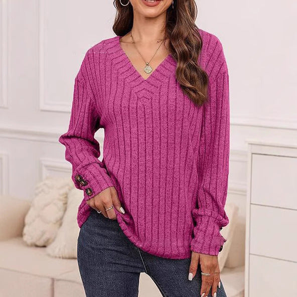 Knit sweater for women with V neckline and decorative button details Lune London