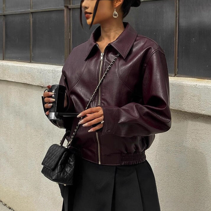 Ladies faux leather jacket with sporty design and elastic cuffs Lune London