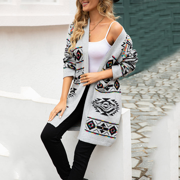 Cardigan pour femmes avec motif ethnique et grand col Chic & Stil