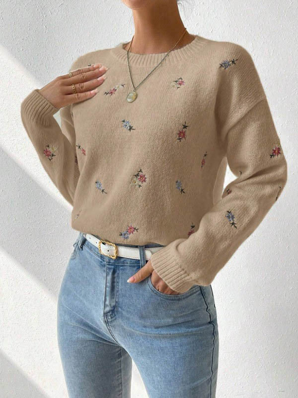 Knit sweater for women with floral embroidery details and a relaxed fit Lune London