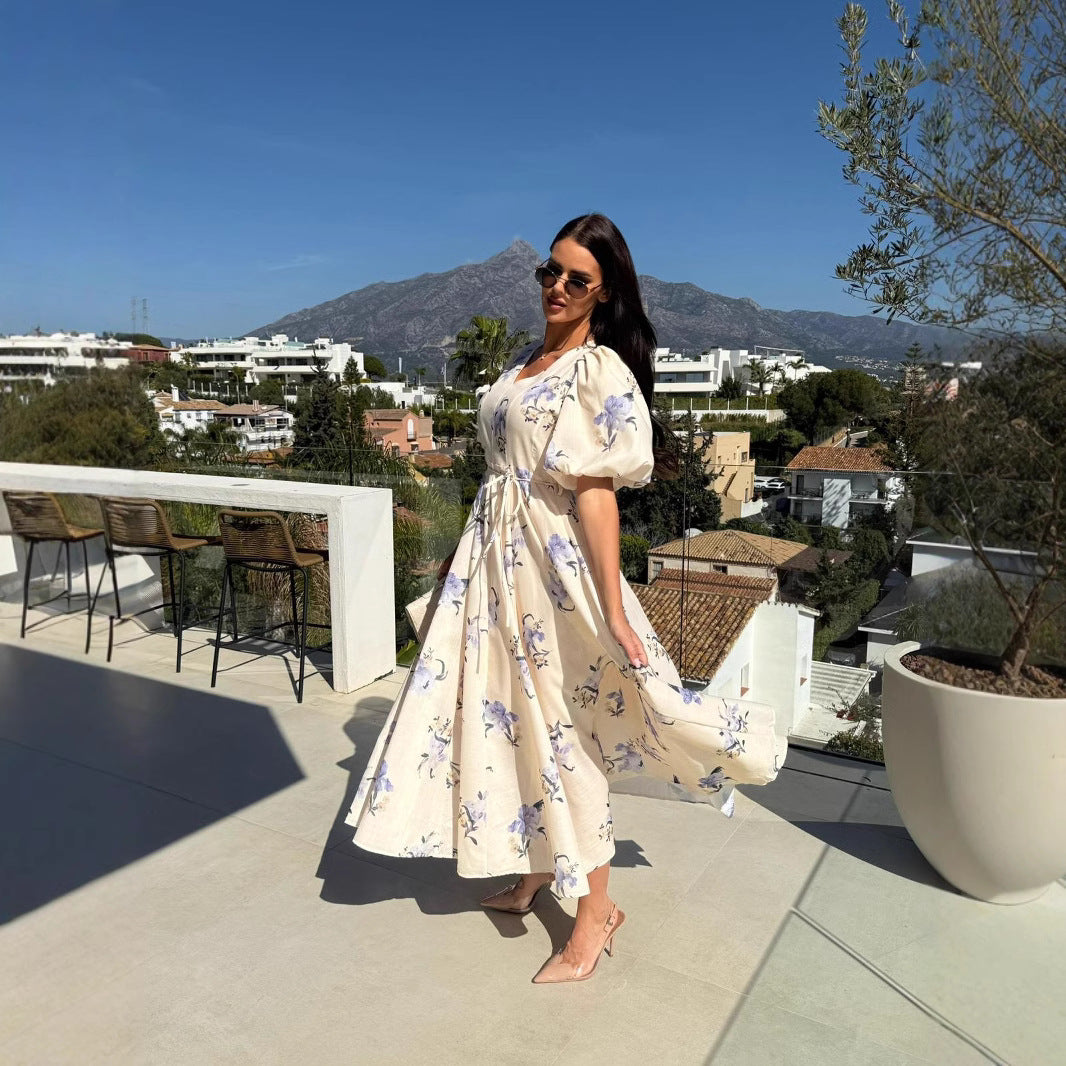 Ladies Vintage Floral A-Line Maxi Dress Lune London