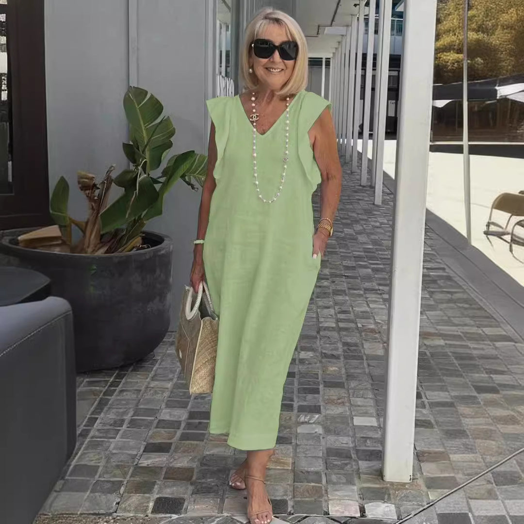 Maxi dress for women with V-neck and raglan sleeves Lune London