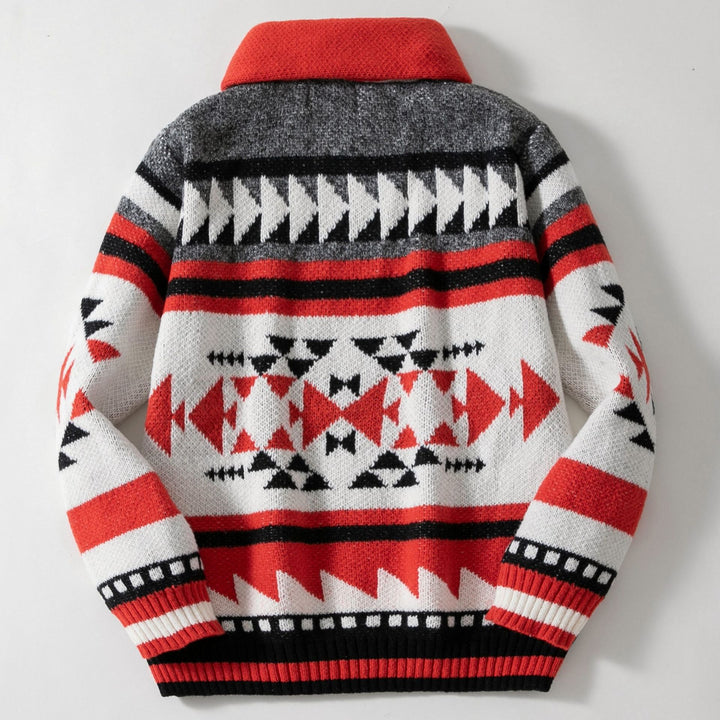 Men's knit jacket with geometric pattern and high collar Lune London