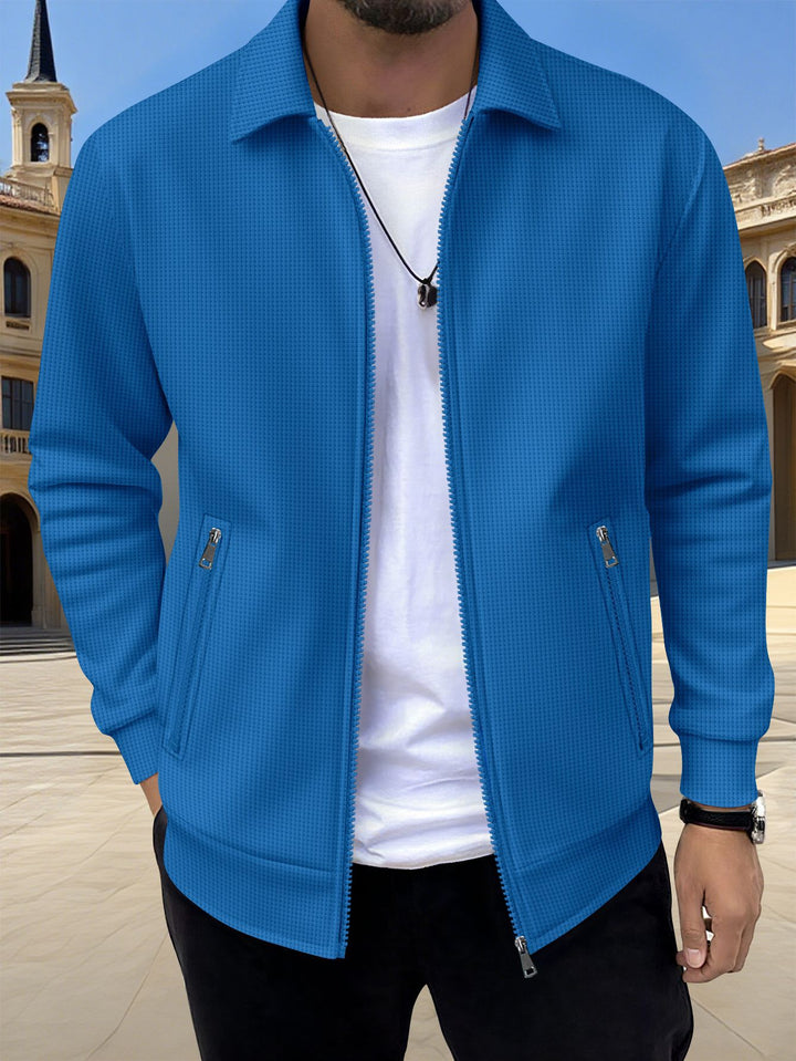Fashionable casual men's leisure jacket with relaxed fit and practical zippered pockets Lune London