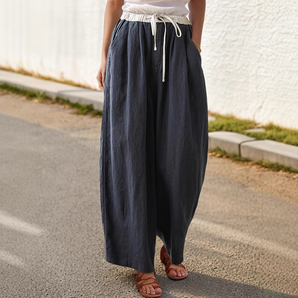 Loose linen pants for women with elastic waistband and stylish drawstring Lune London