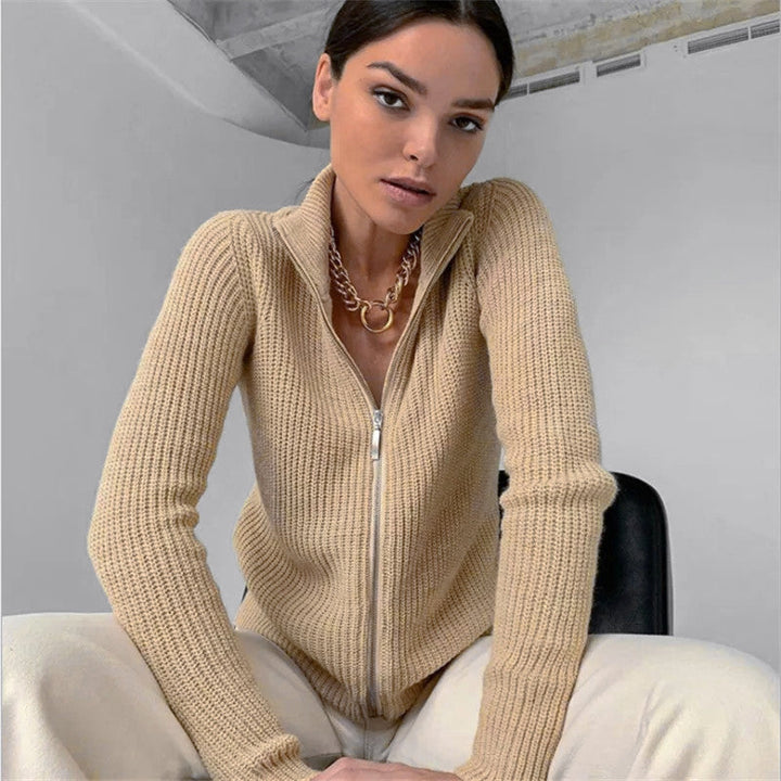 Women's Cardigan with High Collar and Innovative Zipper Lune London