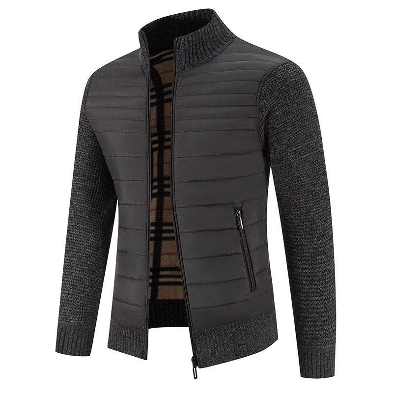 Quilted jacket for men with modern knit sleeves and a high collar Lune London