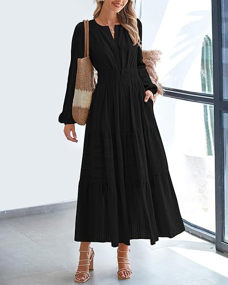 Maxi dress for women with elegant sleeves and refined elastic at the waist Lune London