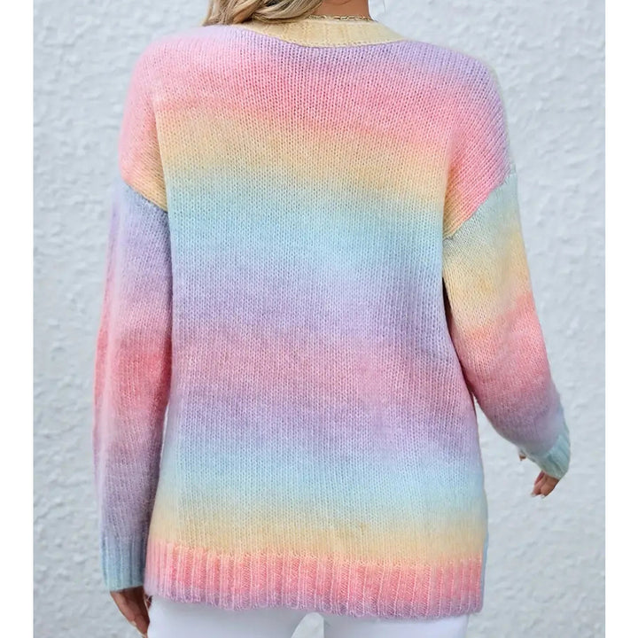 Women's casual knit cardigan with gradient colors and open edges Chic and Style