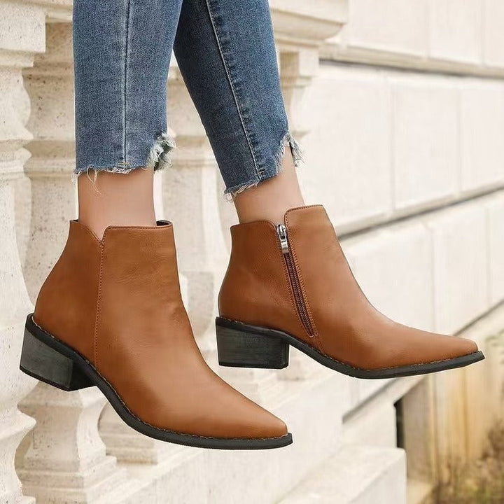 Lune London | Ankle Boots - Faux Leather - Pointed - Low Block Heel